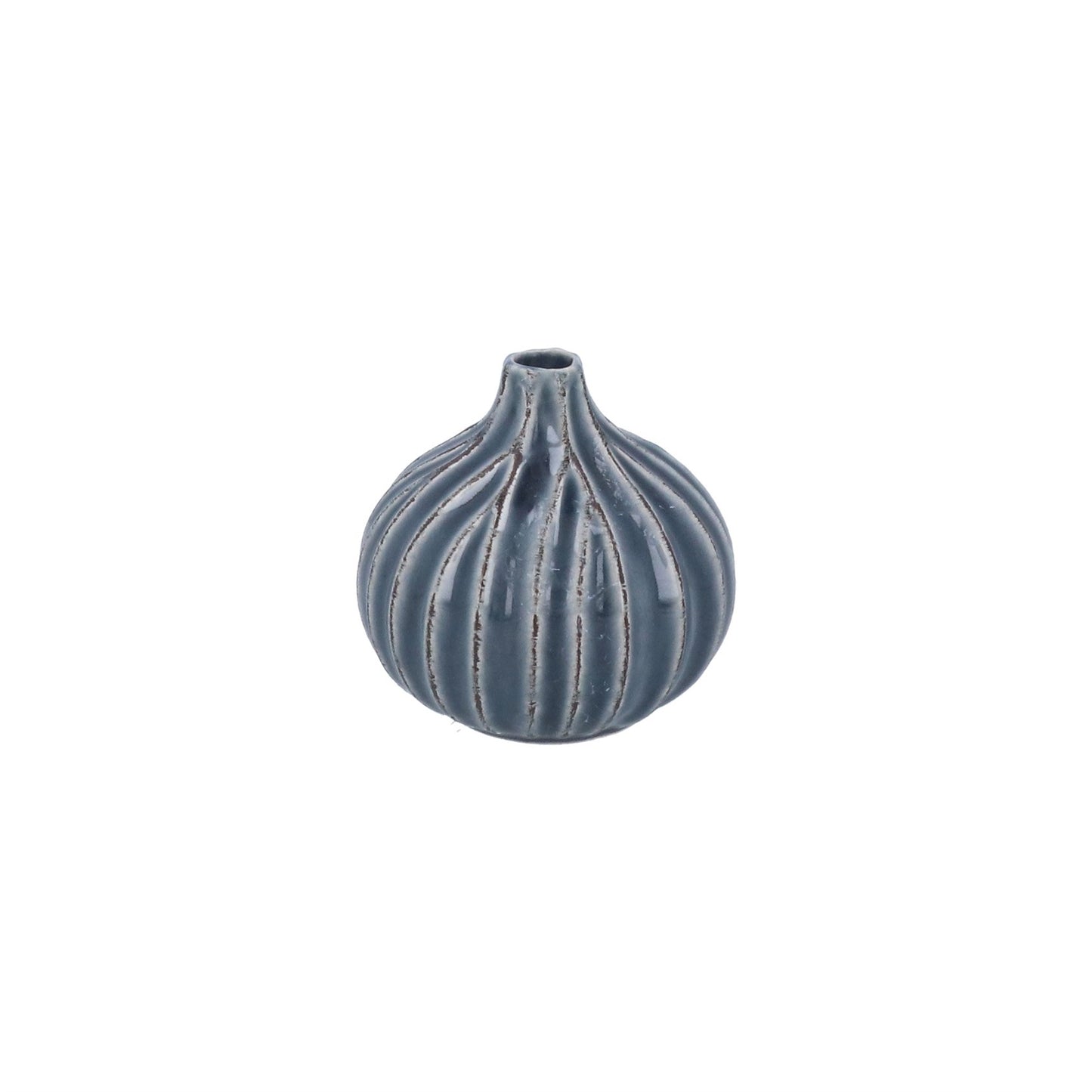 Petrol Blue Stoneware Onion Vase