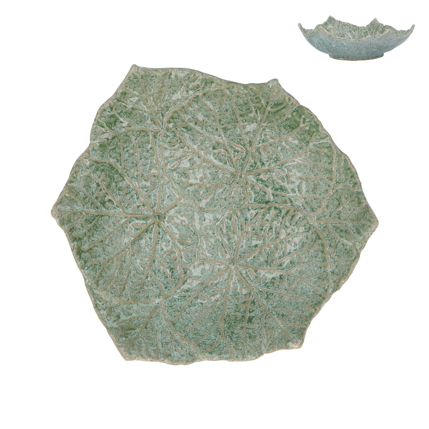 Green Speckle Porcelain Cordate Leaf Overlay Dish