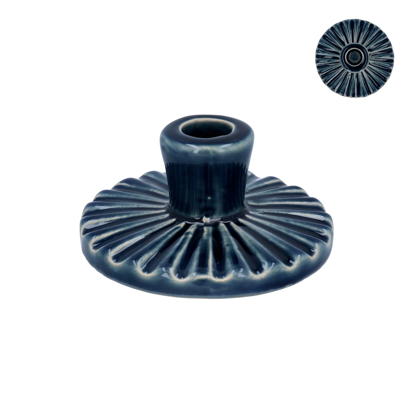 Navy Ceramic Round Candle Holder