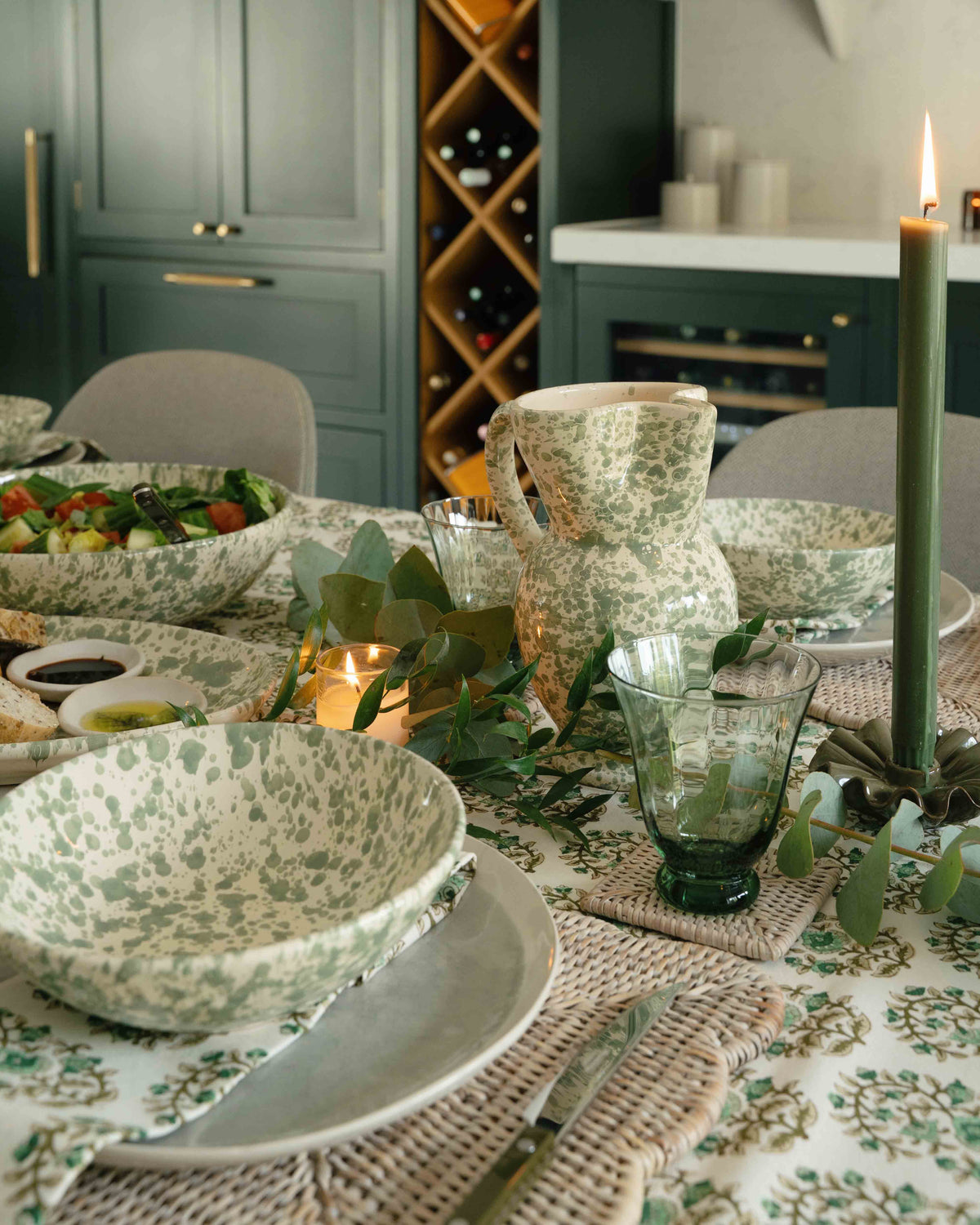 Olive Green Splatter Jug from Fasano Ceramiche