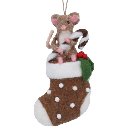Mouse on Stocking Tree Decoration