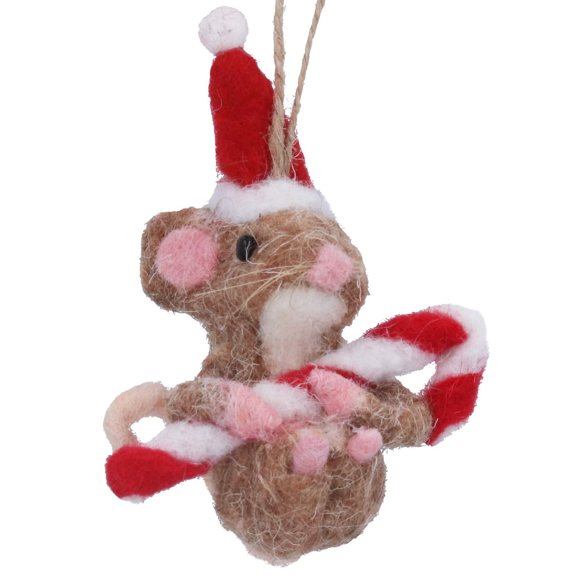 Felt Candy Cane Mouse Tree Decoration
