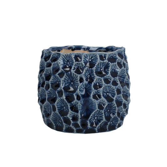 Navy Stoneware Crater Pot Cover