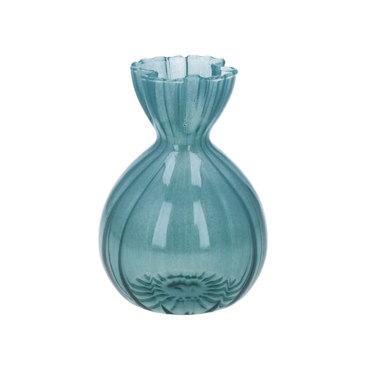 Petrol Blue Glass Frill Bud Vase