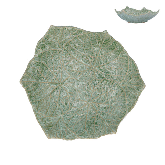 Green Speckle Porcelain Cordate Leaf Overlay Dish