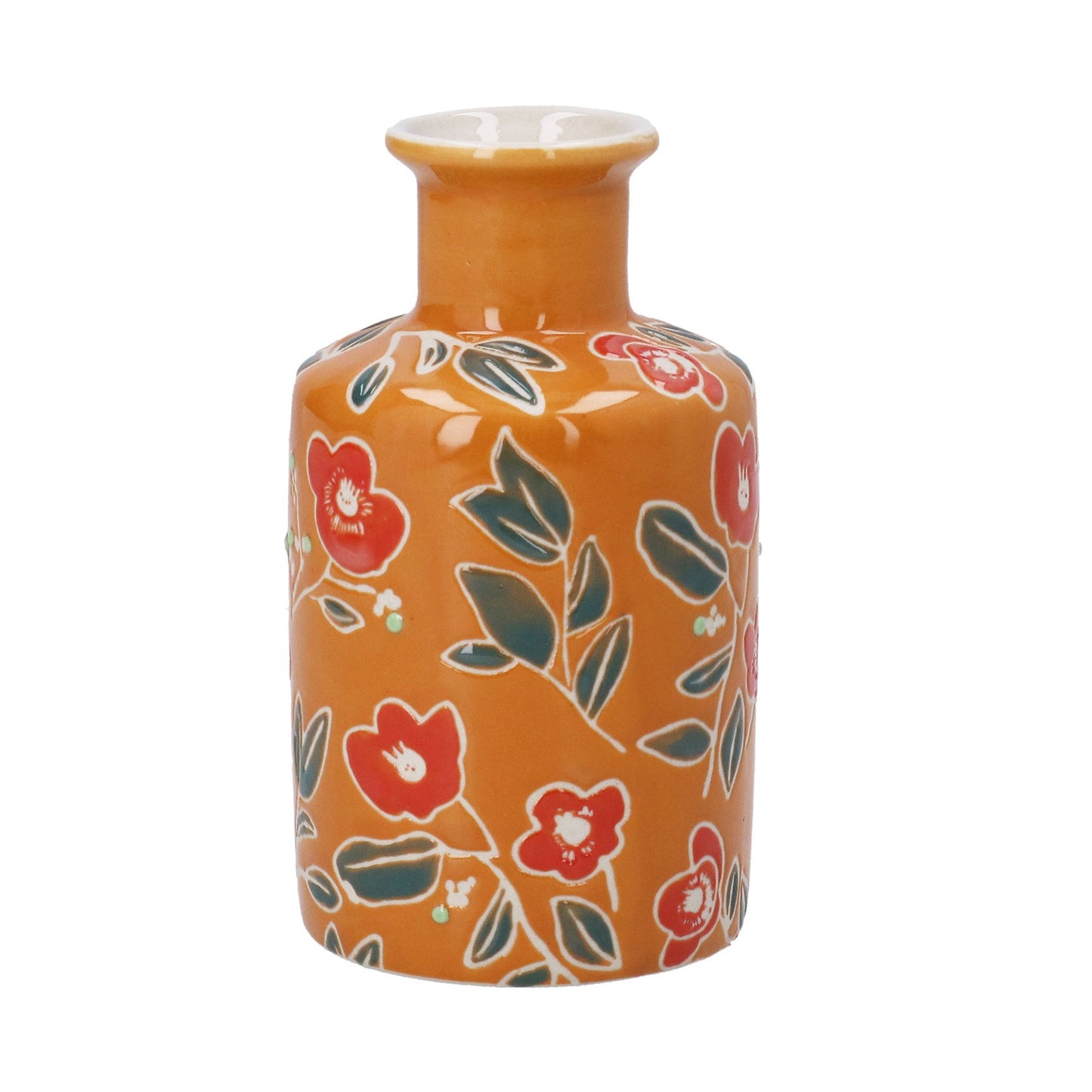 Floral Stoneware Bottle Vase