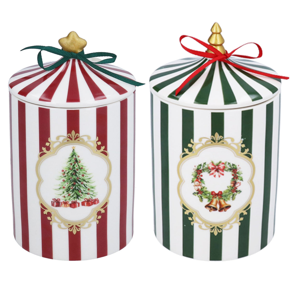Striped Ceramic Christmas Candle Jar 17cm