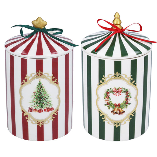 Striped Ceramic Christmas Candle Jar 17cm