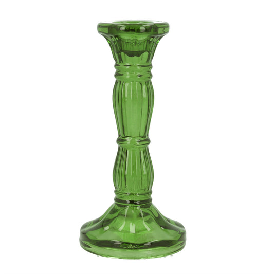 Green Glass Candlestick 16cm