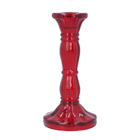 Red Glass Candlestick 16cm