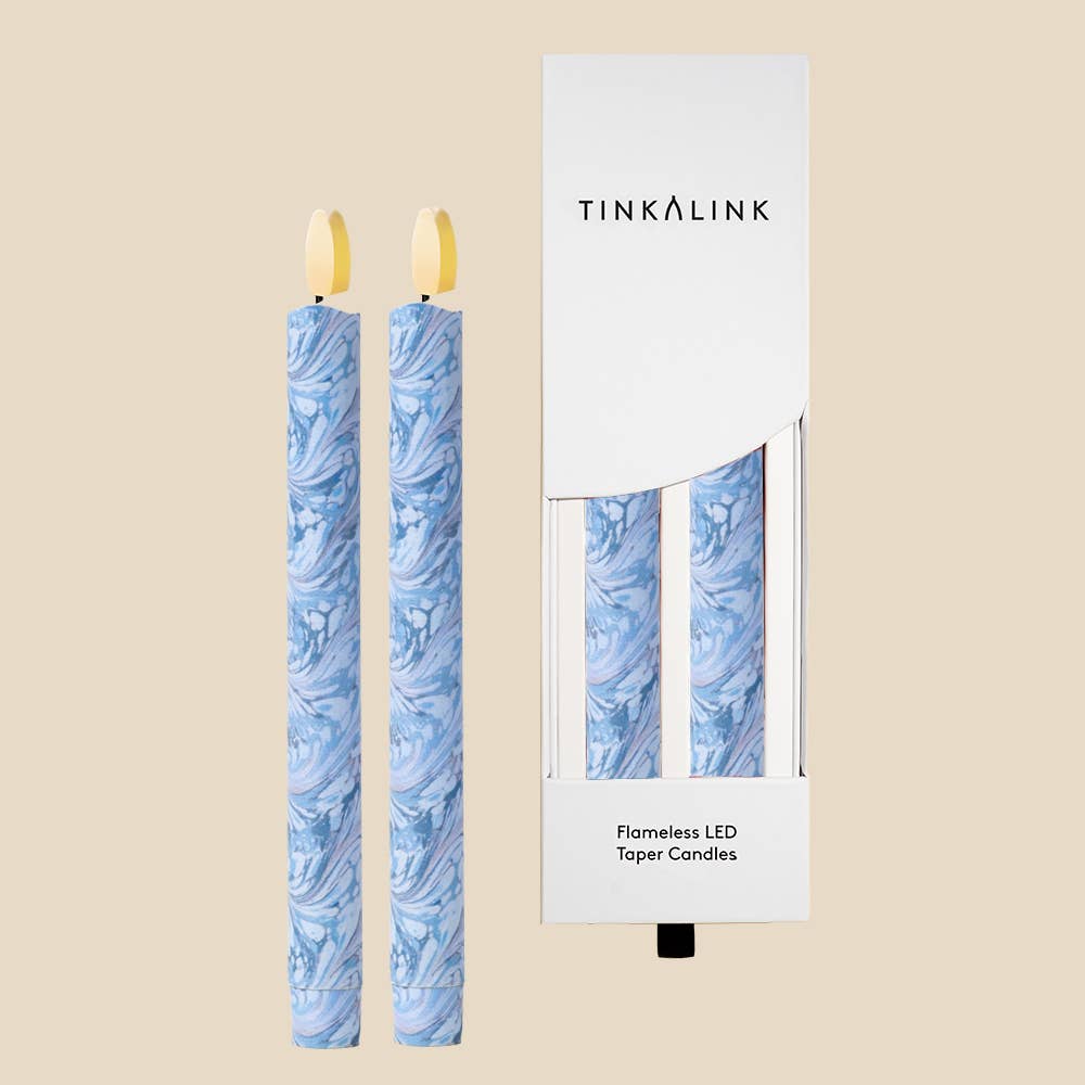Bookbinder Marble Flameless LED Wax Candles: Oxford Blue