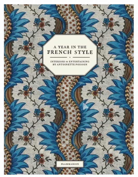 Book cover with decorative blue and brown pattern and 'A Year in the French Style' text.