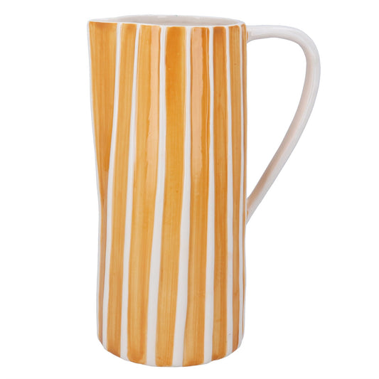 Mug with orange and white vertical stripes on a white background