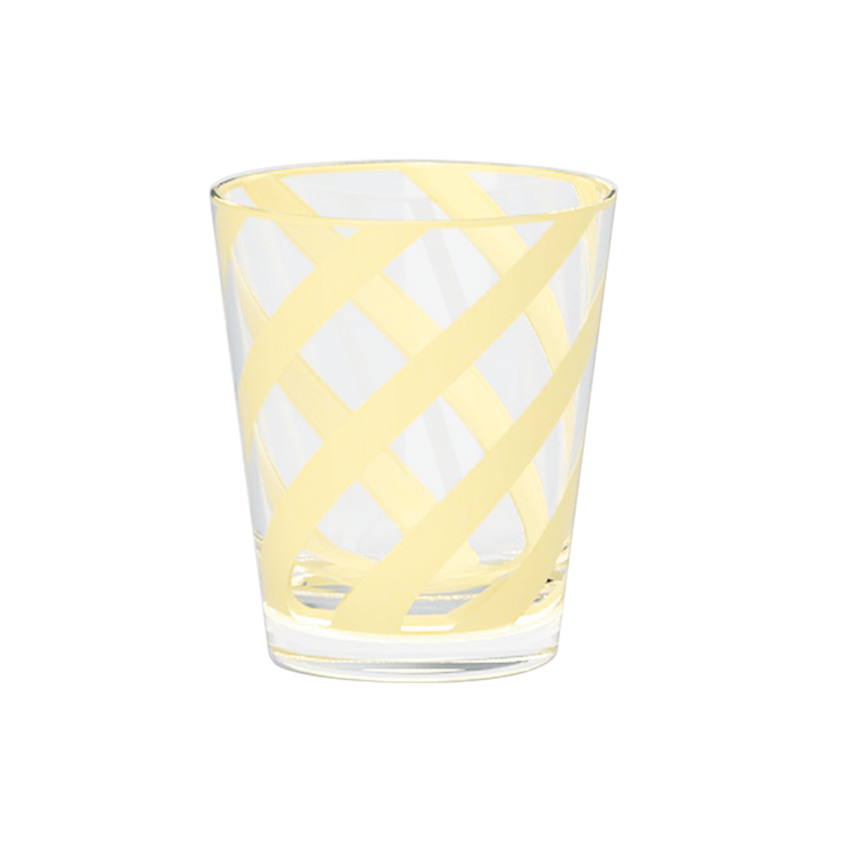 Clear glass with yellow woven pattern on a white background