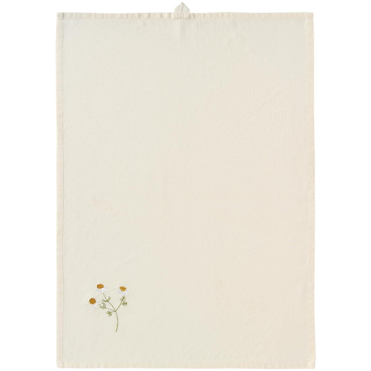 Beige towel with floral embroidery on a white background