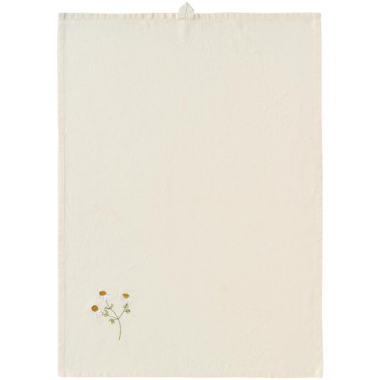 Beige towel with floral embroidery on a white background