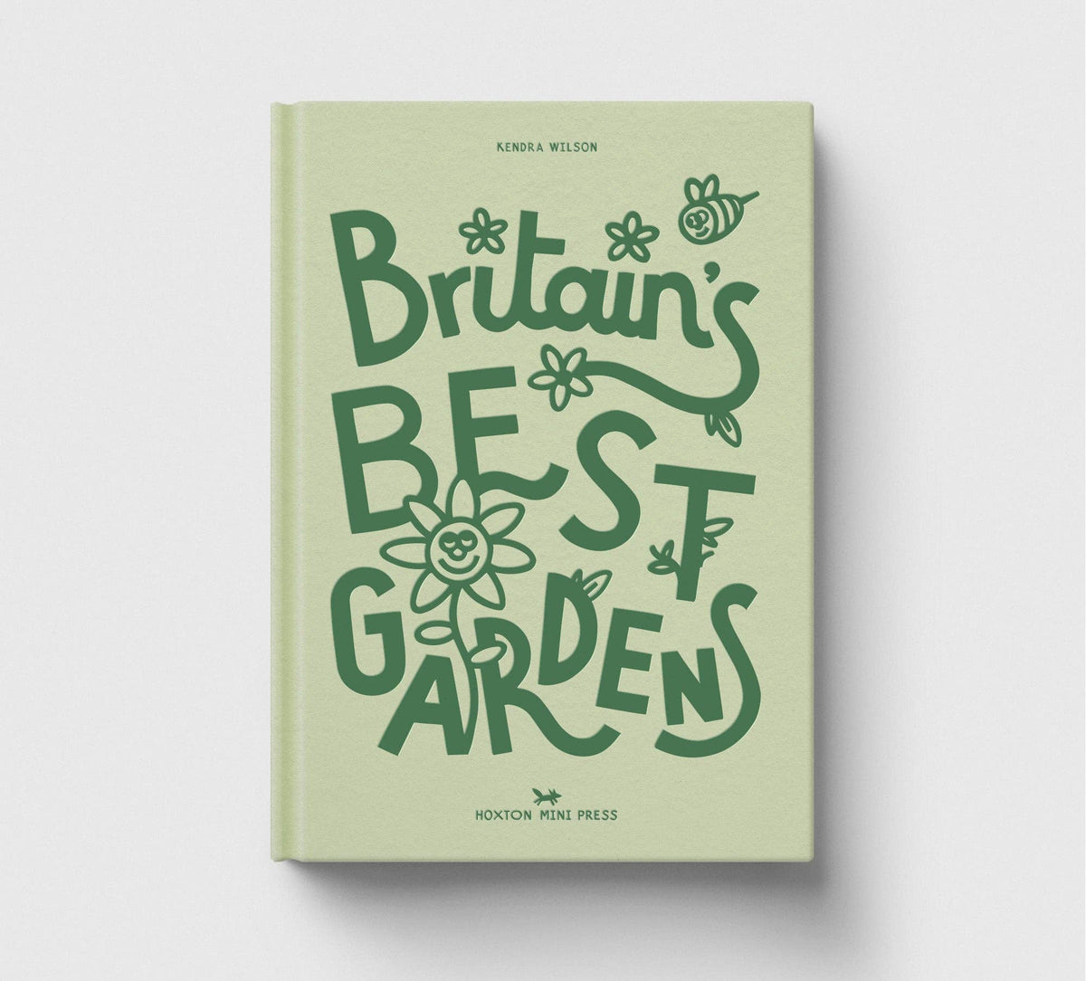 Book titled 'Britain's Best Gardens' with green text on a light green background