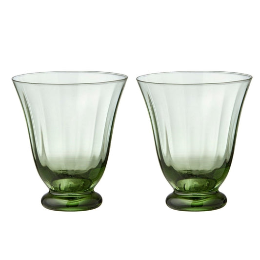Bungalow Trellis Sage Green Glasses. Sage Green Glasses, perfect for your table, delicate glass with a sturdy base make these sage green glasses stylish and fashionable. 
