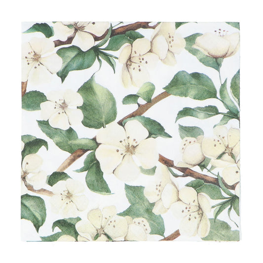 Gisela Graham Napkin, paper napkin made with a lovely pattern of florals, cream flowers and green leaves