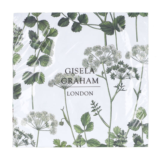 Gisela Graham Wildflower Napkin, Dark Green on White Napkin
