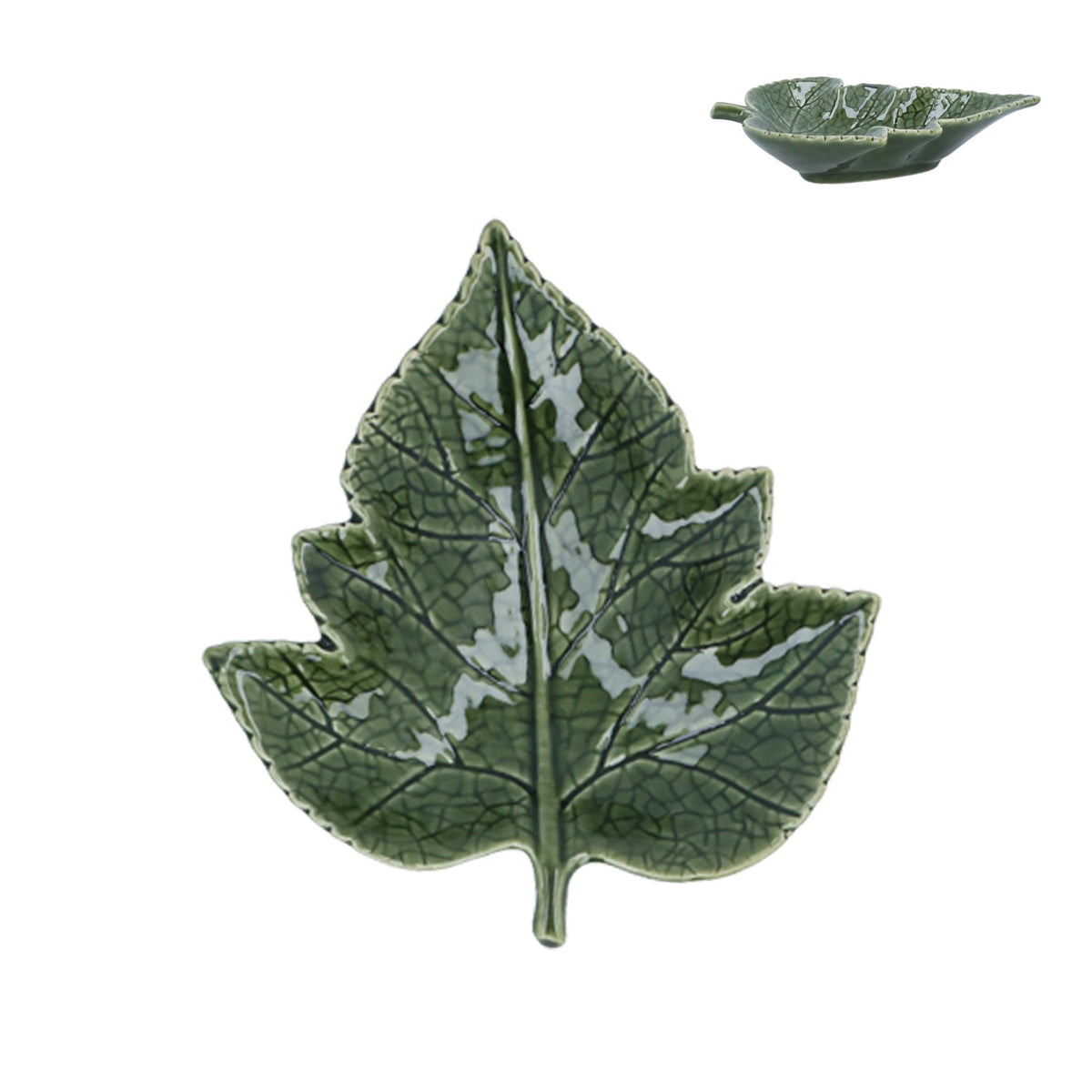 Stunning grape leaf dish, shaped like an oak leaf, in dark green. A beautiful gift. 