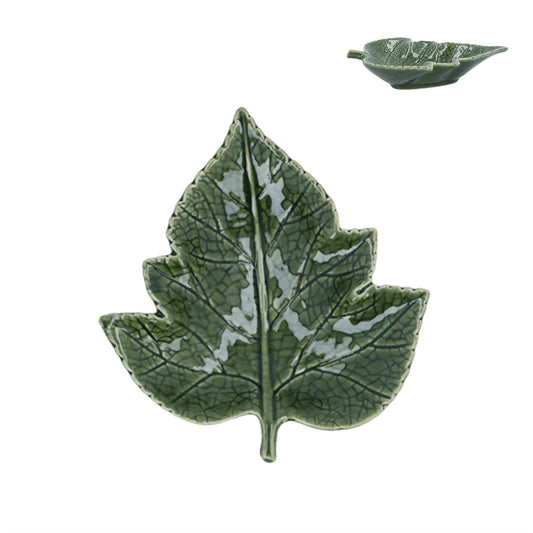 Stunning grape leaf dish, shaped like an oak leaf, in dark green. A beautiful gift. 