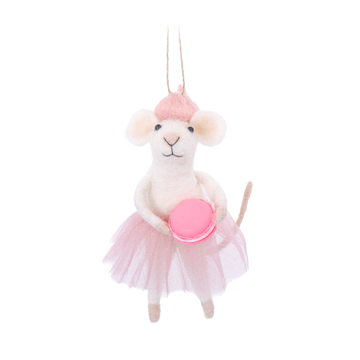 Pink Princess Fairy Mouse with Macaroon Felt Hanging Decoration