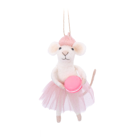 Pink Princess Fairy Mouse with Macaroon Felt Hanging Decoration