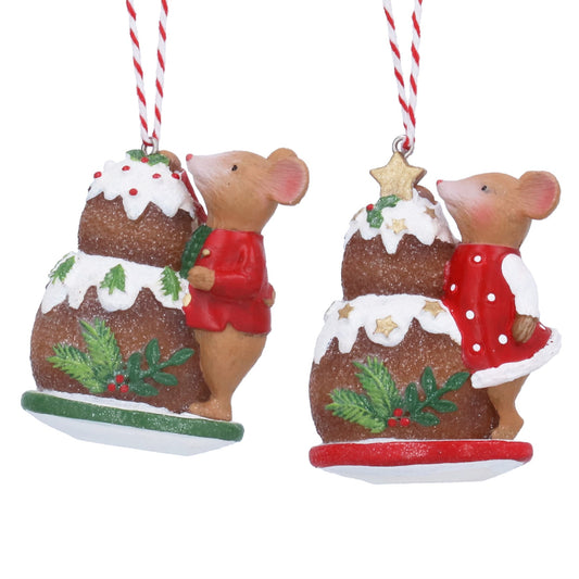 Gisela Graham Christmas Pudding Mice Decorations