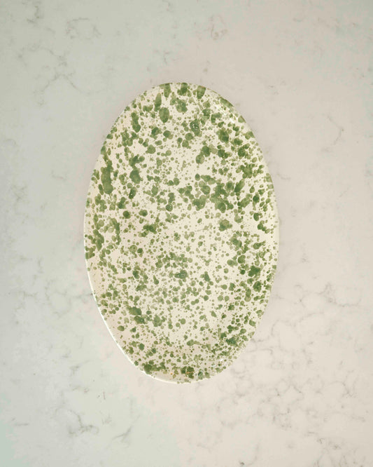 Olive Green Splatter Oval Platter from Fasano Ceramiche