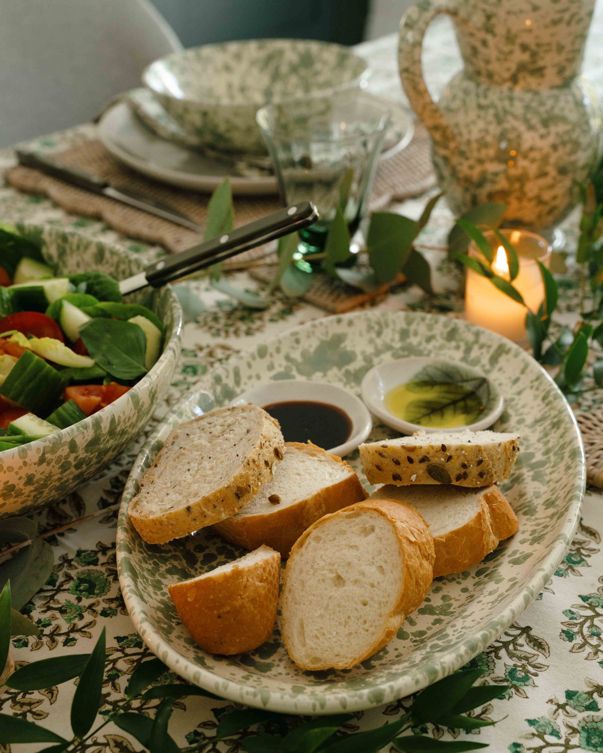 Olive Green Splatter Oval Platter from Fasano Ceramiche