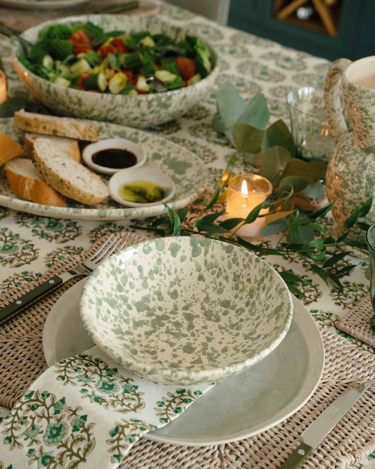 Green Splatter Pasta Bowls by Fasano Ceramiche