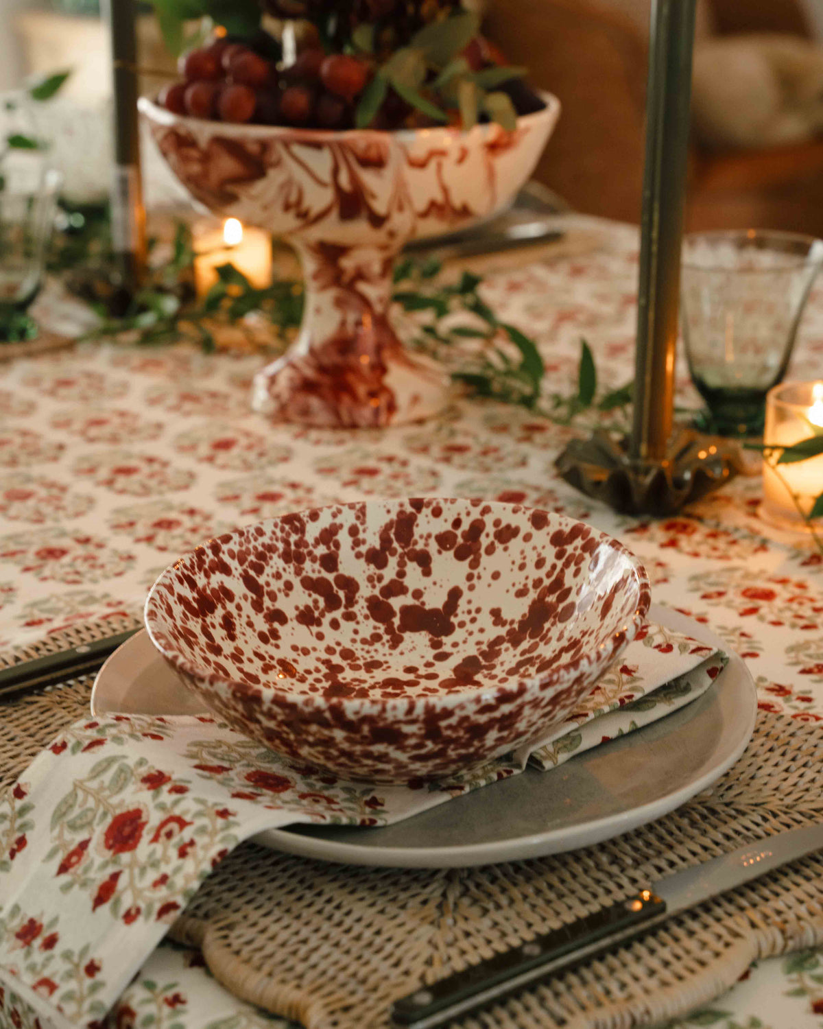 Bordeaux Red Splatter Pasta Bowls by Fasano Ceramiche