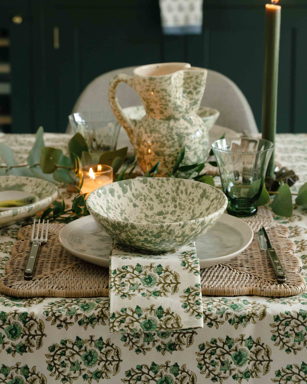 Green Splatter Pasta Bowls by Fasano Ceramiche