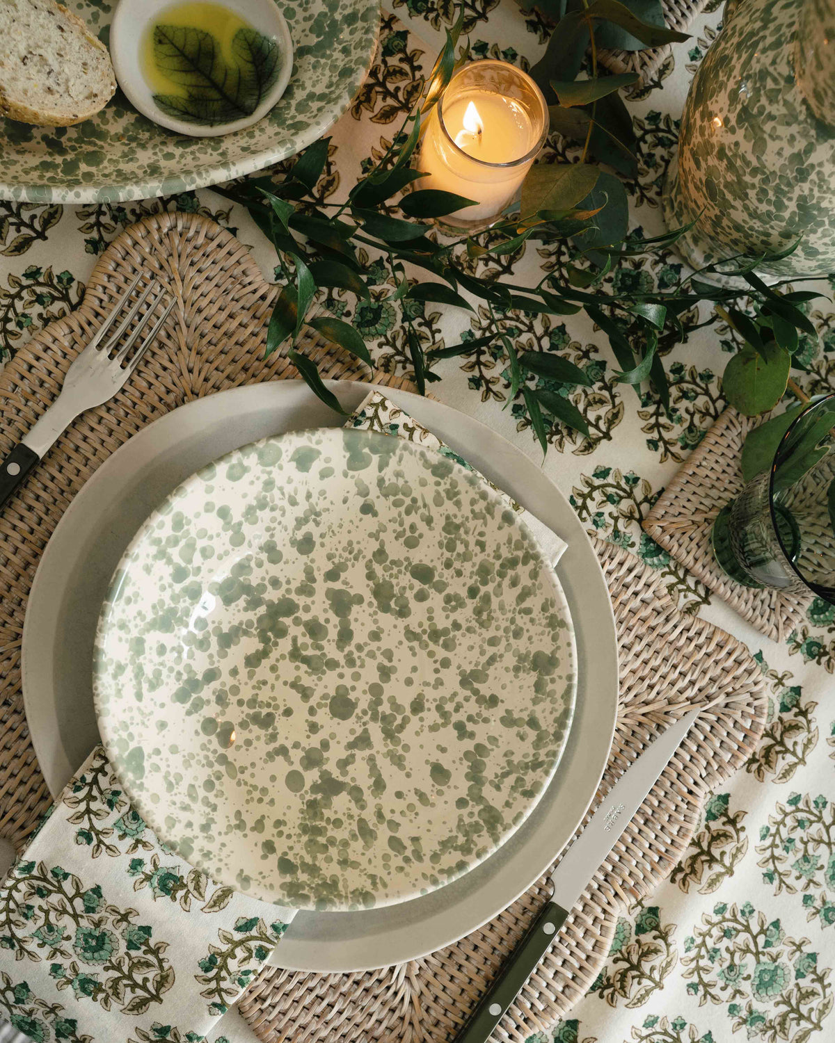 Green Splatter Pasta Bowls by Fasano Ceramiche