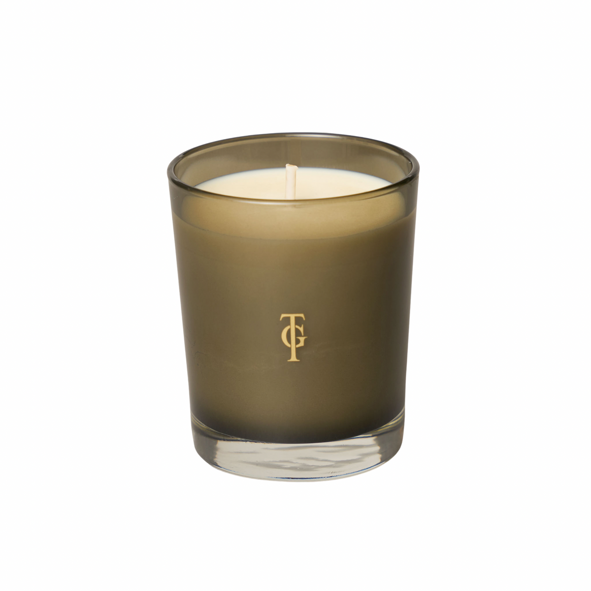 Brown candle with a logo on a white background