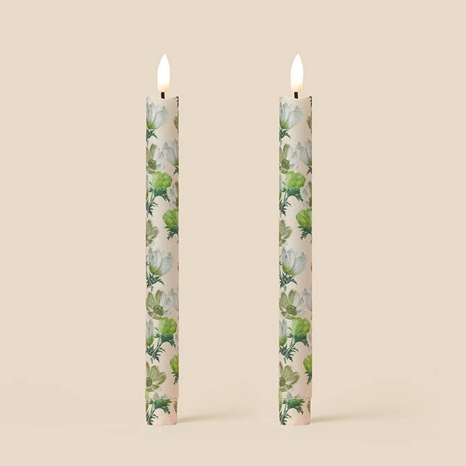 Anemone Flameless LED Wax Candles: Parchment Green